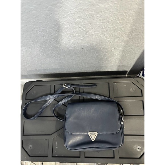 Vintage Rare Blue Leather Guess Purse Small‎ Crossbody Purse Handbag Hobo Hippie - Picture 4 of 8